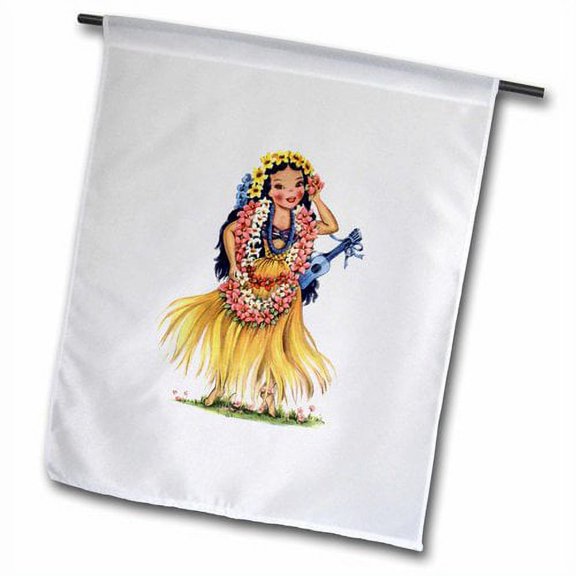3dRose, Print of Cute Hawaiian Retro Doll, 12 x 18 inch Garden Flag