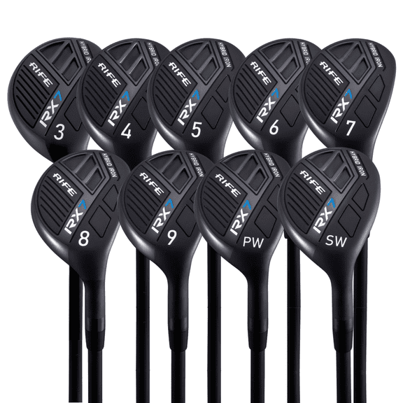 Rife Golf RX7 Tall Men's Right Handed XL Length Plus 1 Inch Over Standard Regular Flex Graphite All True Utility Hybrid Irons Set 3 4 5 6 7 8 9 PW SW Ultra Forgiving Golf Clubs