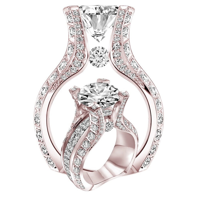Women Wedding Ring Rose Gold Filled Round Cut White Sapphire Ring Size6-10 