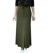 A Line Maxi Skirt for Women High Waist Stretchy Long Skirt Casual Solid Color Soft Knit Basic Skirts