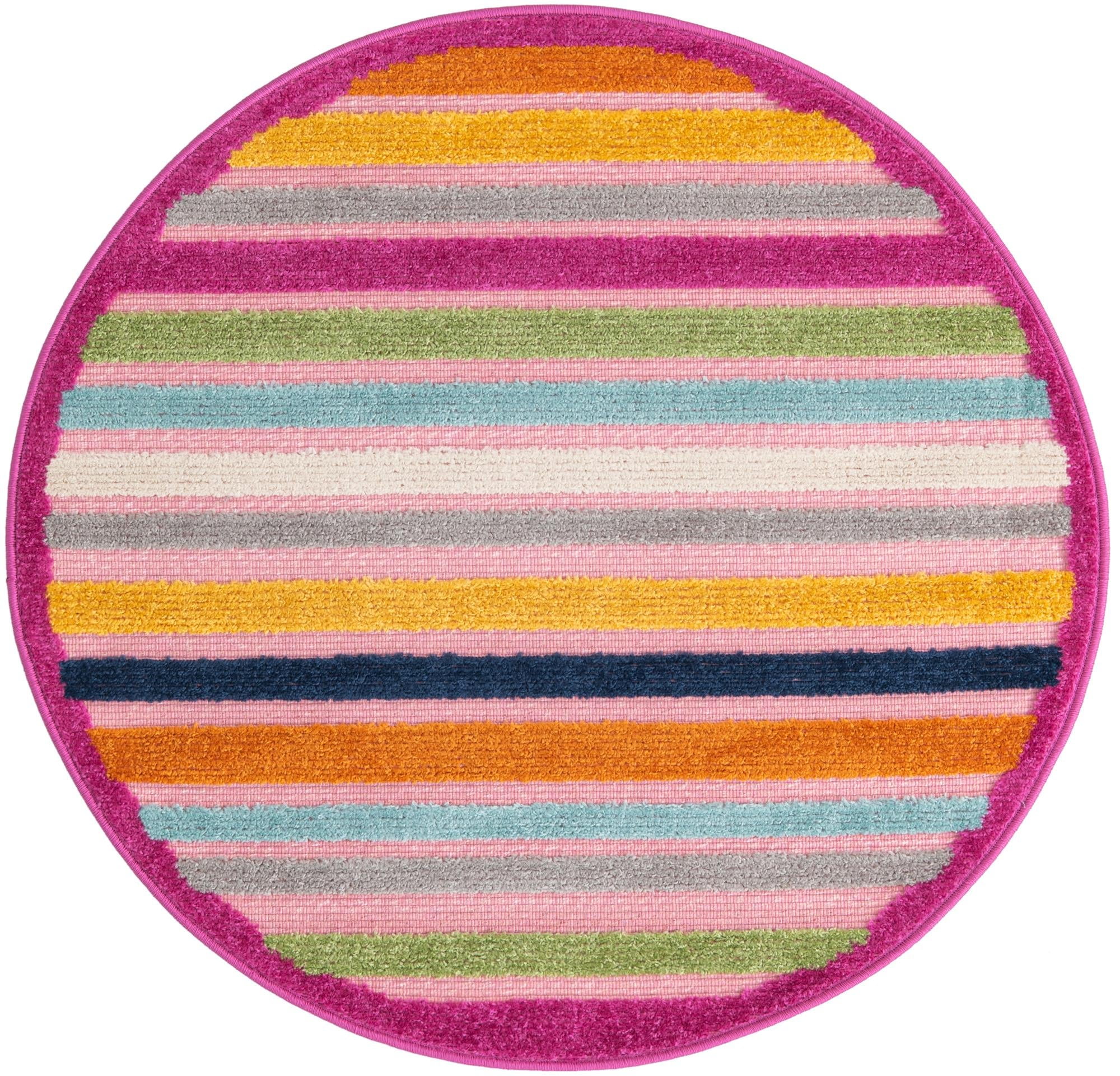 Aruba Outdoor Collection Rug 3 Ft Round Pink LowPile Rug Perfect For Any Outdoor