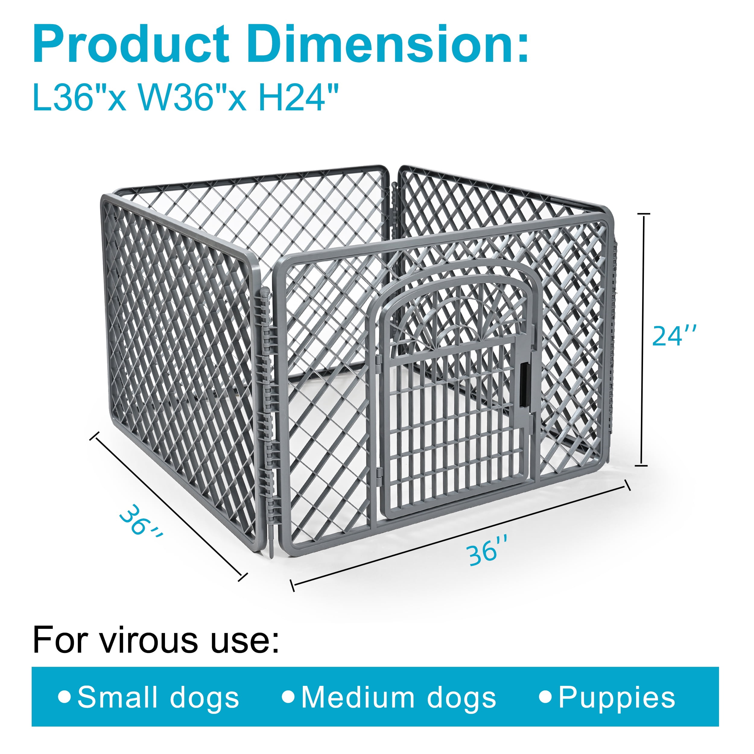 Vibrant Life 4-Panel Plastic Playpen for Dogs, Dark Gray, 24"