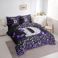thumbnail image 3 of Feelyou Initial D Letter Bedding Comforter Set 7pcs, Sequin Print Monogrammed King Bedding Sets, Dreamy Purple Butterfly Reversible Bed Sheets, Ultra Soft Bedroom Decor, 3 of 7