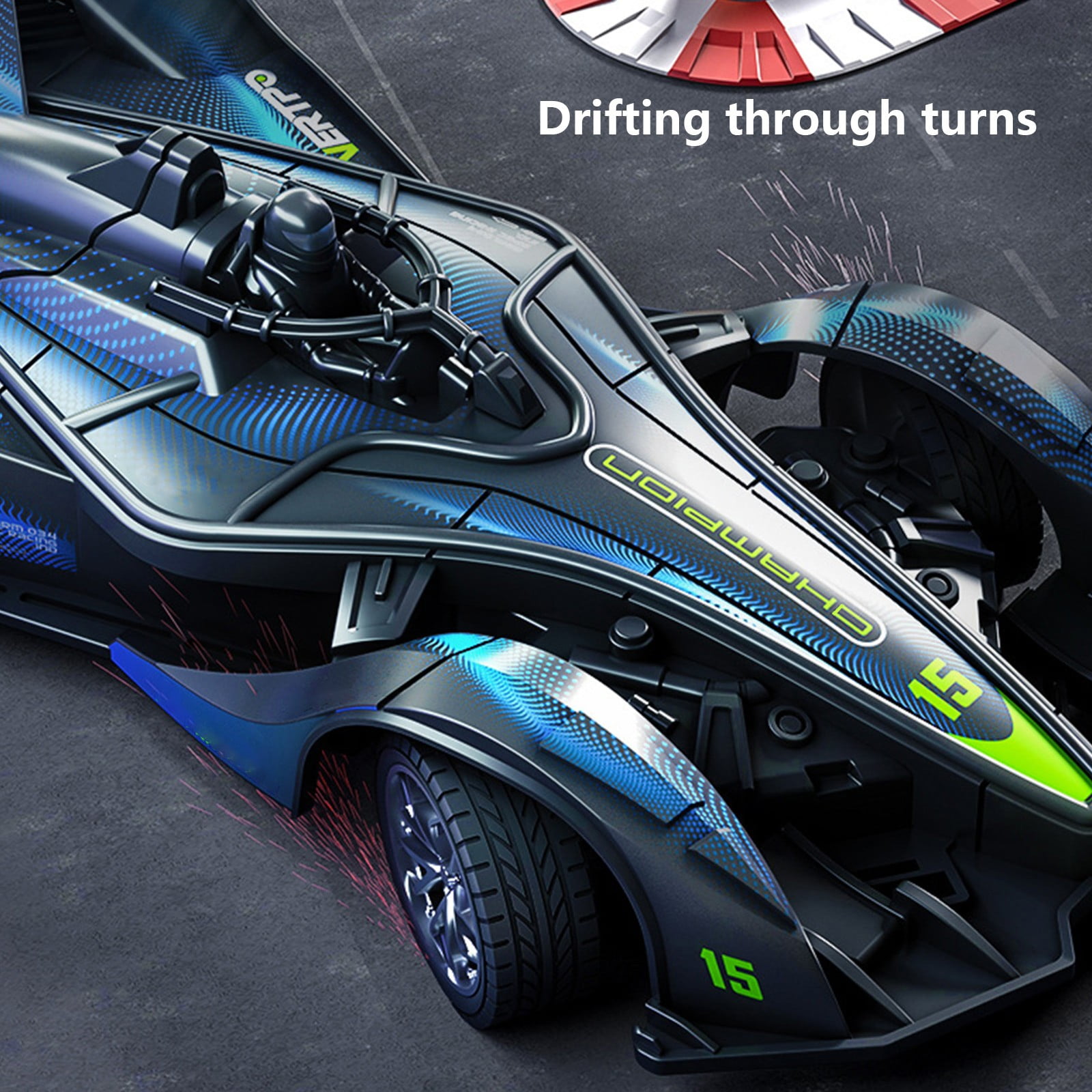 Lekihaqq 1 Packs 2.4GHz RC Drift Car High Speed Stunt Vehicle Rechargeable All Terrain Drifting Toy with LED Lights Remote Control Off Road Racing Car for Adults