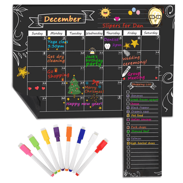 MoKo Monthly Calendar Planner & Grocery Shopping List, Magnetic Wall Calendar for Office Classroom Home, Black