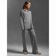 thumbnail image 5 of Conjuntos de Dos Piezas para Mujer, Sudadera de Larga con Cuello en V y Pantalones Anchos, Conjuntos de Chándal para Estar en Casa Gris M, 5 of 8