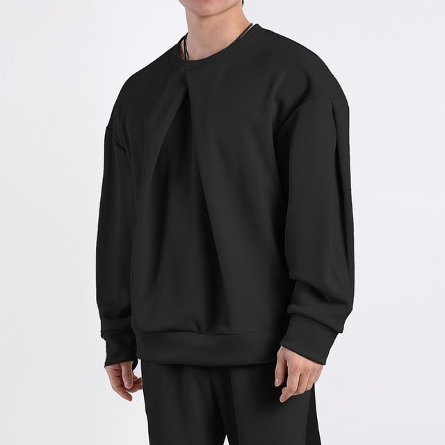 pstuiky Camisas casuales de manga larga para hombre, Sudadera informal de manga larga con cuello redondo y color liso para hombre tops de invierno para hombre xxxl