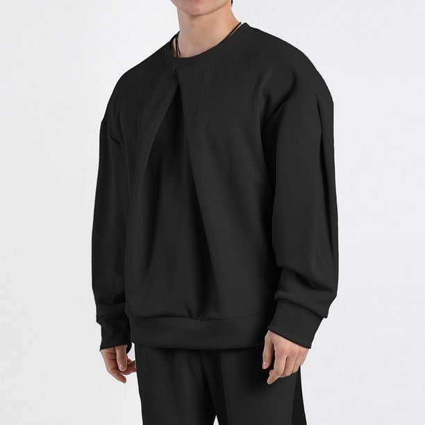 pstuiky Camisas casuales de manga larga para hombre, Sudadera informal de manga larga con cuello redondo y color liso para hombre tops de invierno para hombre xxxl