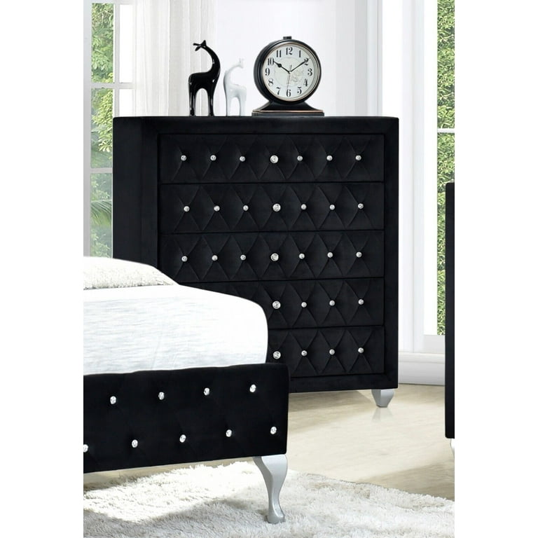 Modern King Size Bed Set with Dresser, Mirror, Nightstand, Chest in Black  Velvet - Master Bedroom Furniture - Walmart.com