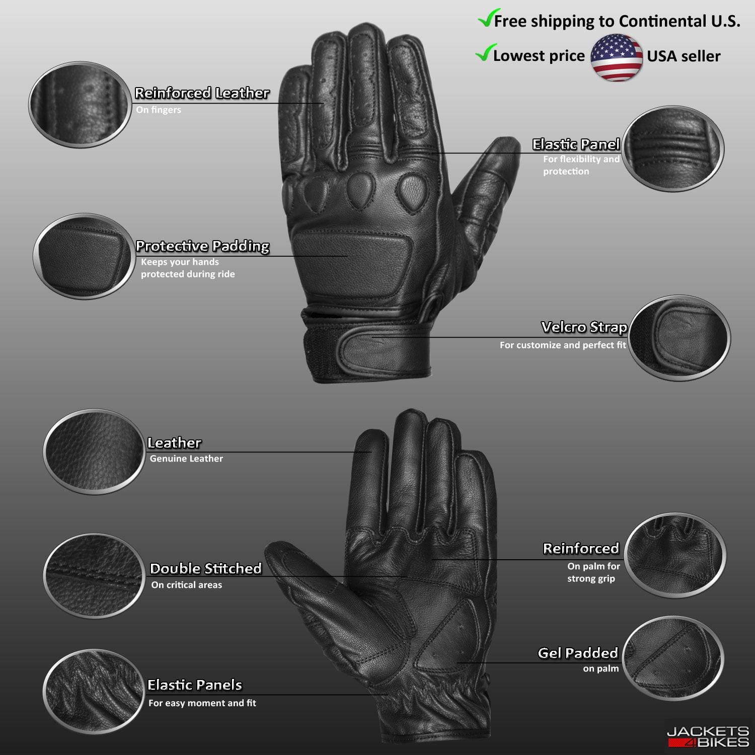 Men's Vintage Goatskin Leather Motorcycle Gloves Gel Padded Cruiser Street Riding Protective Racing Powersports Brown L