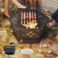 thumbnail image 3 of Yardi Yarda 28" Fire Pit with Grill Hexagon, Fireplace Wood Burning Firepit with Cooking Grate, Firepit with Fire Poker and Spark Screen Lid for Outdoor, Black, 3 of 7
