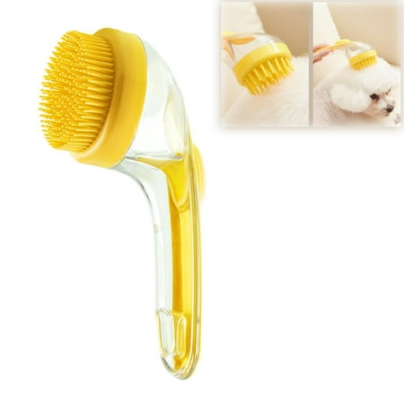 2 in 1 Pet Bath Brush with Built-in Shampoo Dispenser, Dog Grooming Massage Brush for Long and Short Haired Dogs and Cats
