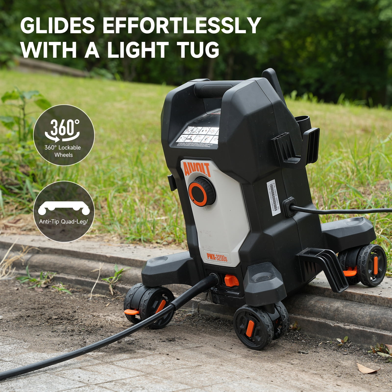 AIVOLT Corded Pressure Washer 2400 PSI, 2.0 GPM, 4 Nozzles, Soap Tank, Anti-Tipping, 36ft Cable, 25ft Hose Cold Water Power Washer
