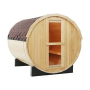 Anyi 4 Person Outdoor Barrel Sauna, Canadian Hemlock Barrel Sauna Kit with Outdoor Waterproof Tile and Harvia Internally Controlled Sauna Stove and Lava Rocks