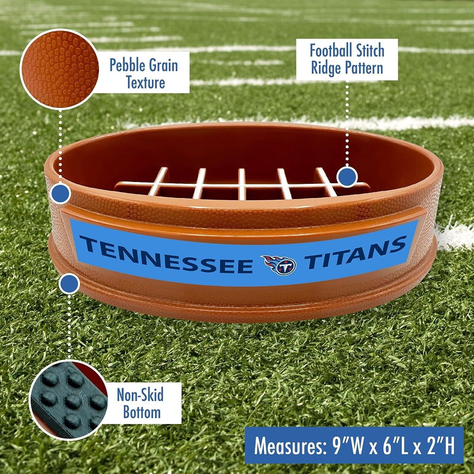 Pets First NFL Tennessee Titans Super-Bowl Slow Feeder Bowl for Dogs and Cats, Football Design for Healthy Digestion, Non-Slip, for Large & Small Pet