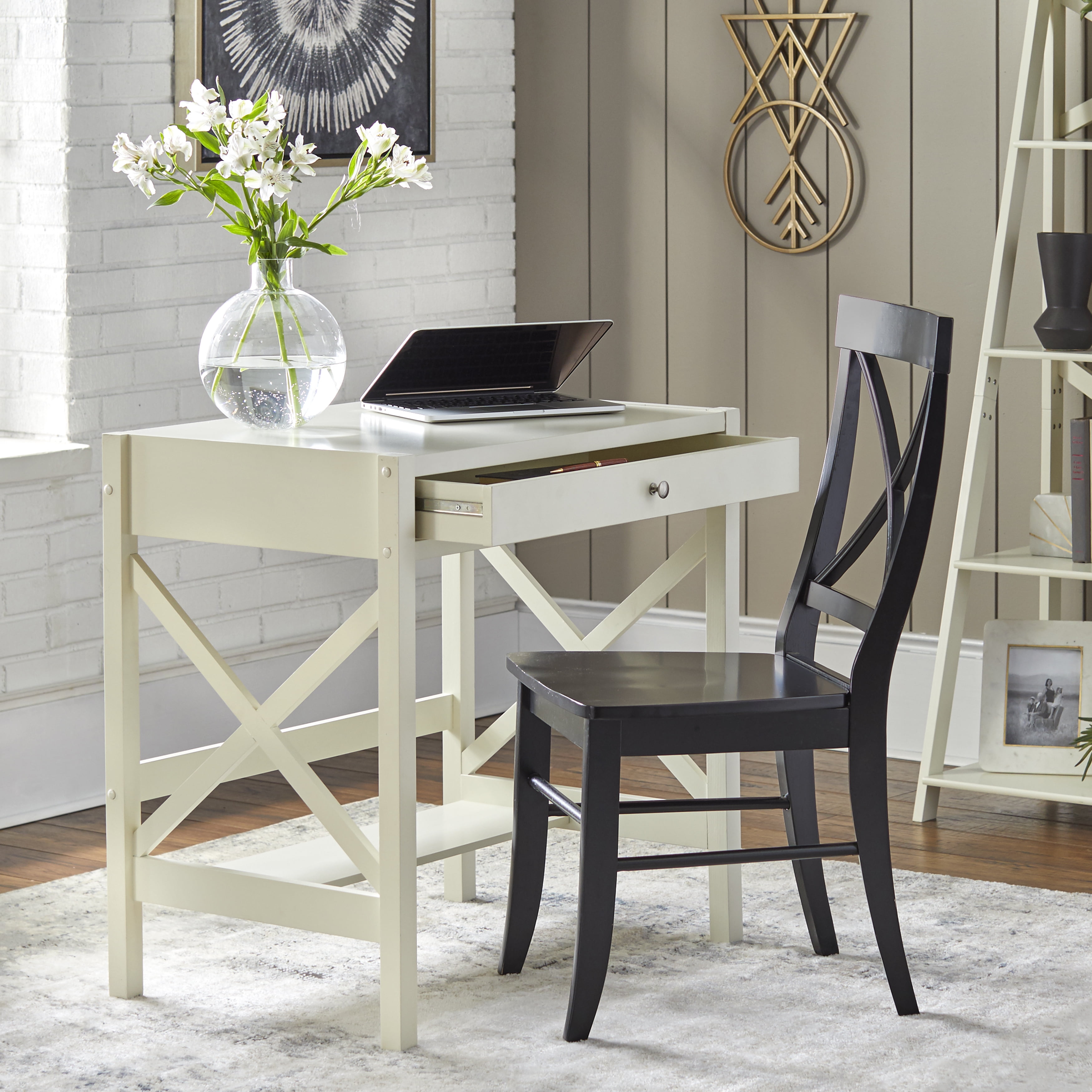 X desk with pullout drawer and shelf deals