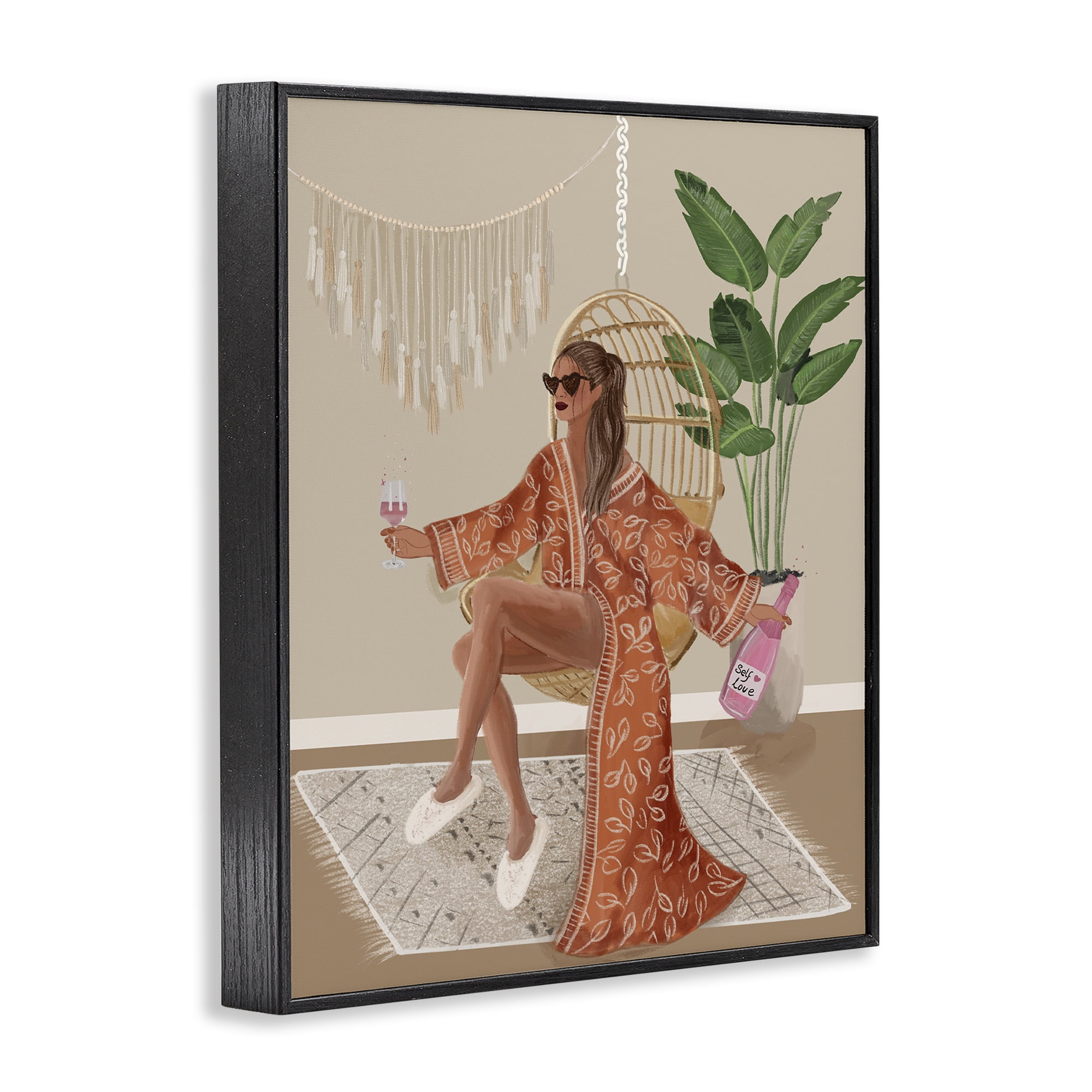 Stupell Industries Boho Glam Girl Novelty Painting Black Framed Art Print Wall Art, 24 x 30