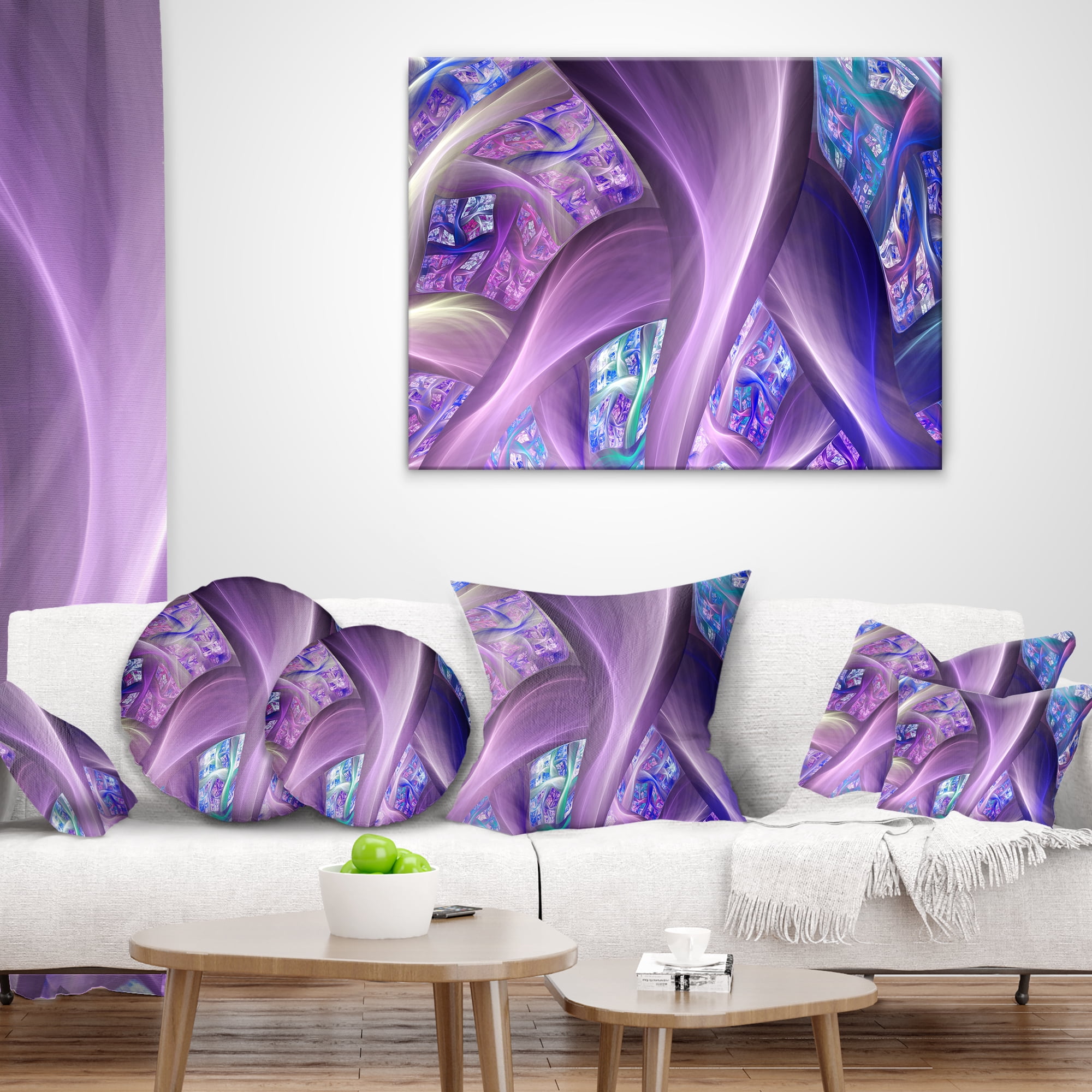 Designart Purple Blue Fractal Curves - Abstract Throw Pillow - 12x20