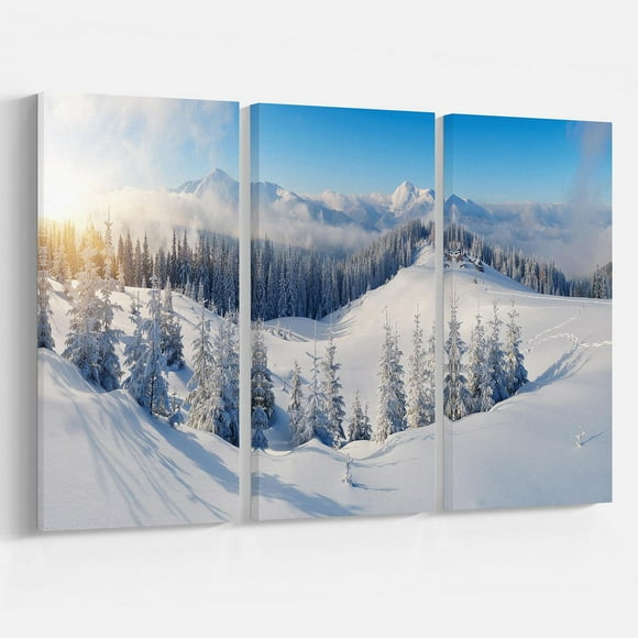 Designart Winter Mountains Panorama Canvas Wall Art