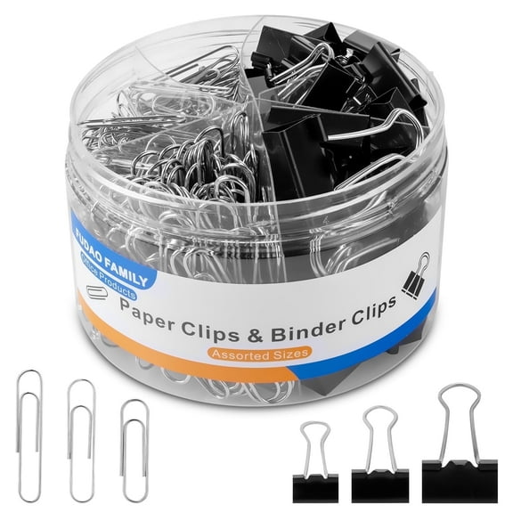 FUDAO FAMILY Paper Clips Binder Clips,340pcs Paper Clips Assorted Sizes,Binder Clips Assorted Sizes