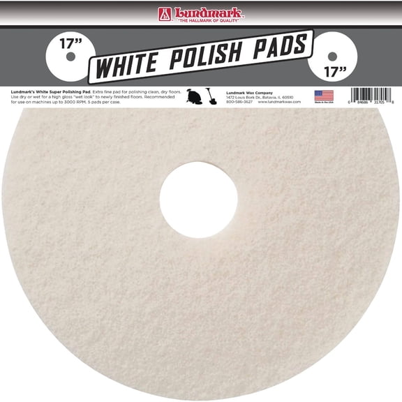 Lundmark White 17-Inch Extra-Fine Polishing Floor Pad up to 800 RPM, TKL17W — Residential Use, Standard Application