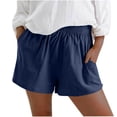 thumbnail image 2 of Cotton Linen Shorts for Women Summer Casual Elastic High Waist Wide Leg Loose Fit Lightweight Beach Shorts with Pockets, 2 of 6