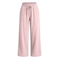 thumbnail image 5 of Likimi Pants Women High Waisted Wide Leg Elastic Waistband Solid Color Loose Fit Elegant Casual Comfort Trousers With Pockets Pink Size S, 5 of 6