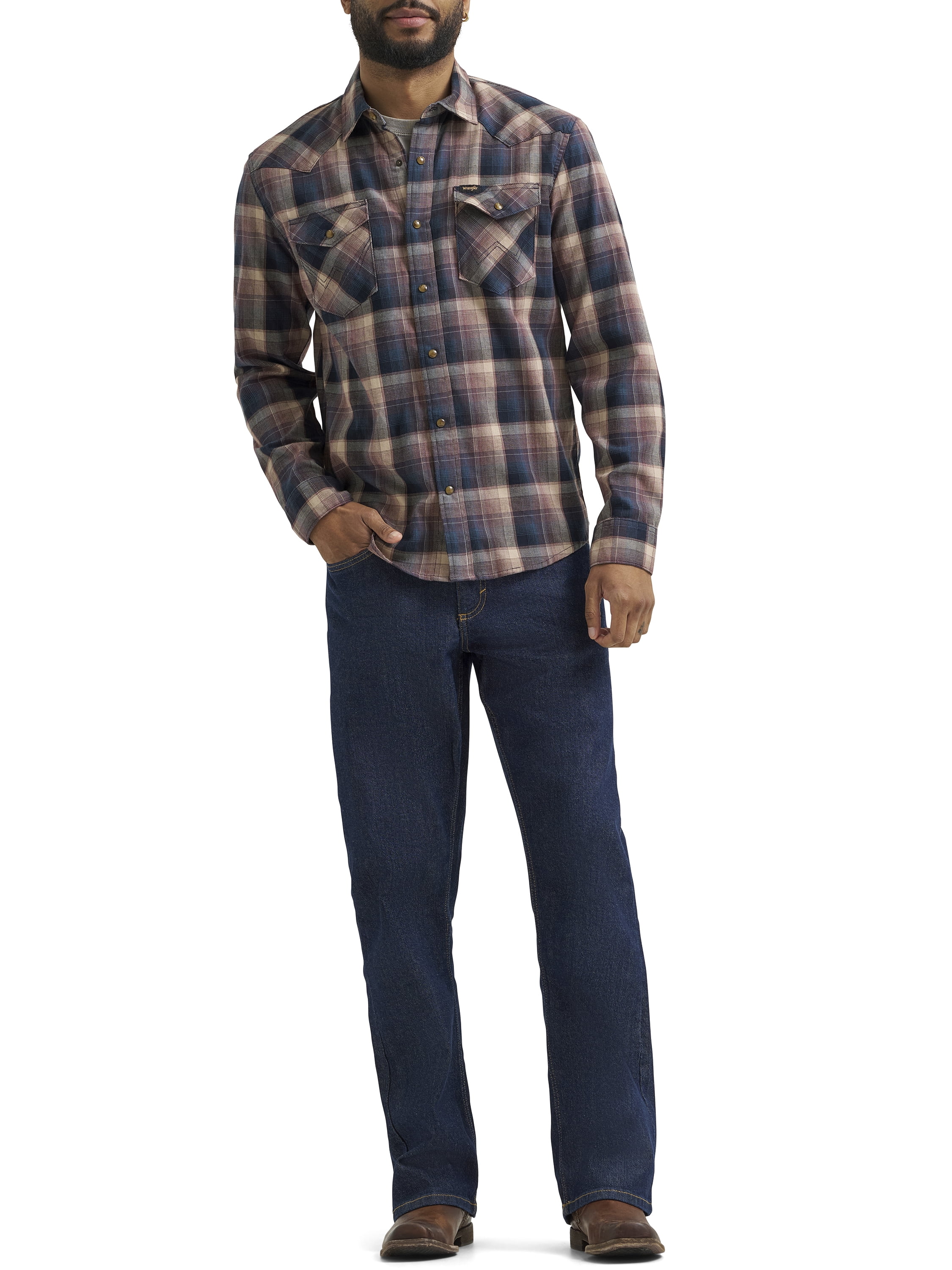 Wrangler® Men's and Big Men's Regular Fit Long Sleeve Fashion Twill Plaid Shirt, Sizes S-2XL