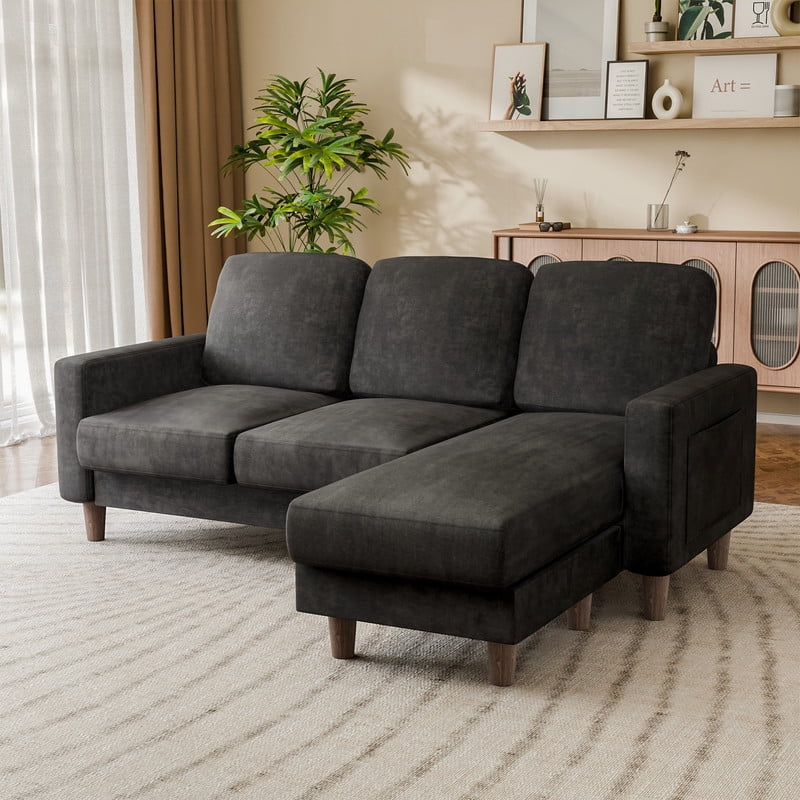 Lacoo 3 Seat Sectional Sofa L-Shaped Couch with Reversible Ottoman Convertible Cloud Couch for Living Room,Dark Gray