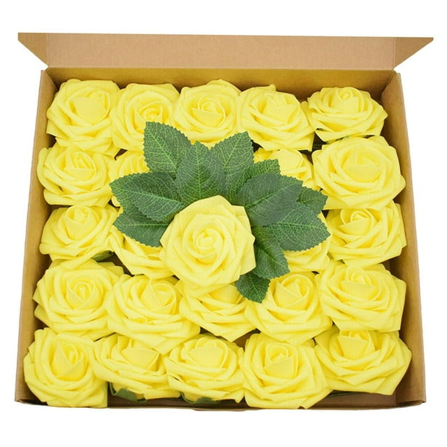 Espuma artificial Flores de rosa de boda de Decoración nupcial Ramilletes adecuados Flores de pastel Accesorios de regalo Amarillo Baoblaze flores rosas falsas