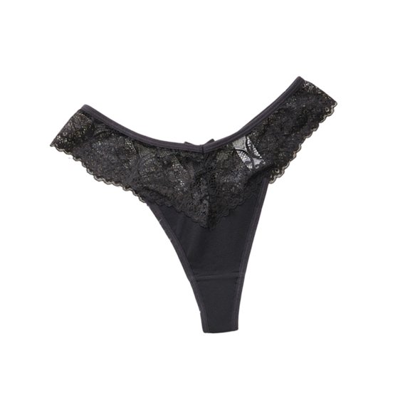 Shrysg Women's Floral Lace Sexy Thongs High Waist Underwear Black