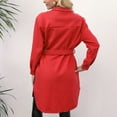 thumbnail image 5 of Homgro Women's Shacket Jacket Casual Button Up Trench Coat Fall Slim Fit Belted Long Sleeve Peacoat Pockets Red 4, 5 of 5
