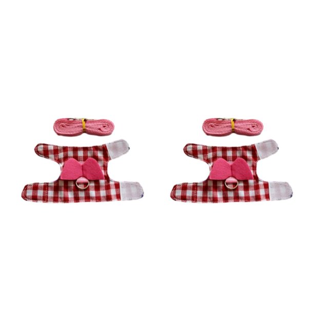 Greeniant Arnés de hámster lindo y juguetón de poliéster para mascota adorable - Arnés de correa cómodo y seguro Arnés de conejo Rosa a Tela escocesa rosa m,1 2piezas