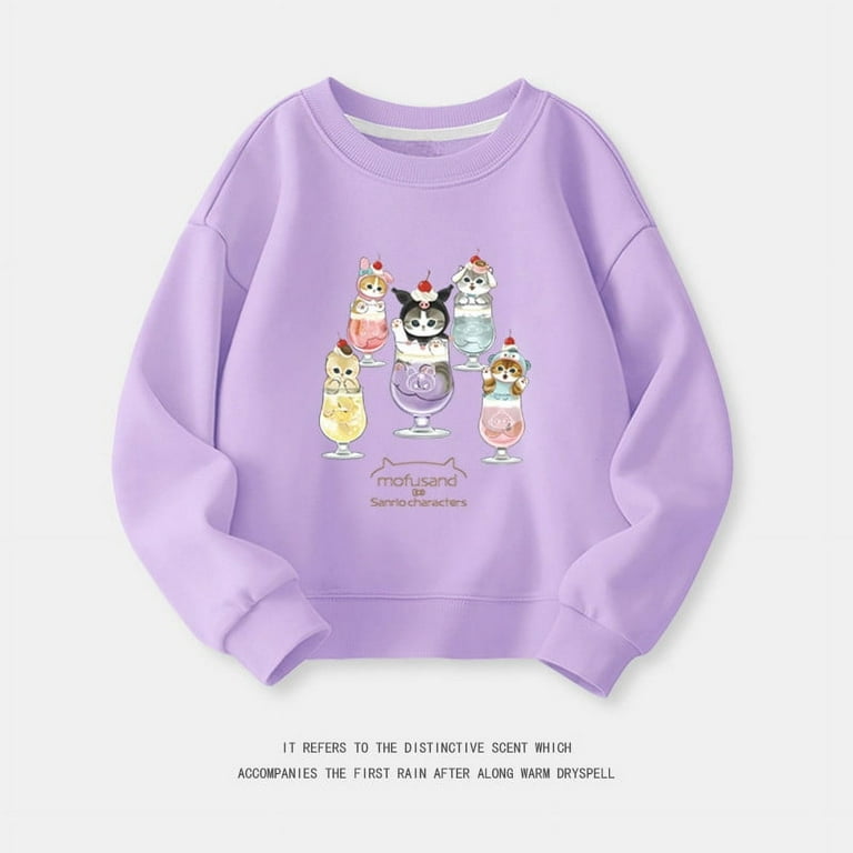 Hot new mofusand cute printed shark cat crew neck hoodie boys and girls CuHK children s spring and autumn casual long sleeved bottom jumper hoodie