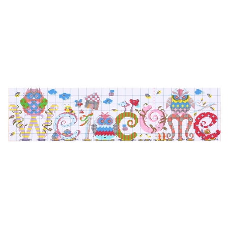 Bread Cloth Cross Stitch Patterns Decdeal 22.8 * 6.7 inches The Owl Welcome Card Pattern Cross Stitch Kit with Pre-printed 14CT Canvas Cloth & Cotton Thread Embroidery Cross-Stitching Needlework Home Wall Decor ()