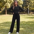thumbnail image 6 of Women's 2 Piece Lounge Set Pleated Crewneck Top and Wide Leg Pants Relaxed Casual Fleece Travel Matching Outfit, 6 of 7