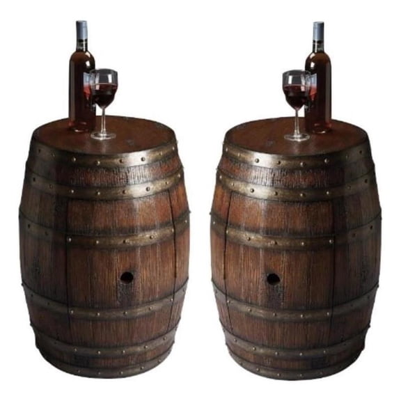 Home Square Transitional Barrel Table in Mountain Lodge - Set of 2