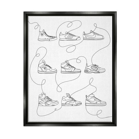 Stupell Industries Line Doodle Sneakers Beauty & Fashion Painting Black Floater Framed Canvas Art Print Wall Art, 17 x 21