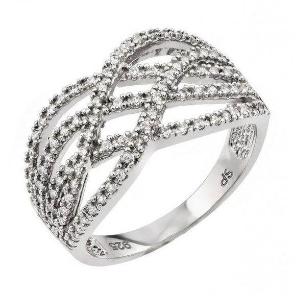 Rhodium Plated Sterling Silver 925 Clear CZ Interlacing Knot Ring Band White Female Size 9