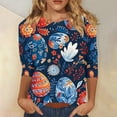 thumbnail image 2 of lcziwo Fall Savings Women's Happy Easter Shirt 3/4 Sleeve Funny Tops Rabbit Graphic Colored Eggs Print Tee Shirts 2025 Cotton Pullover Vacation Outfits Multicolor S, 2 of 6