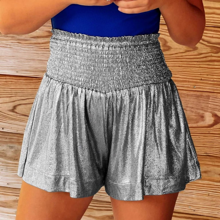 Efsteb Womens Loose Shorts Summer Casual Shorts Solid Color High Waist  Short Pants Baggy Shorts Comfy Trendy Shorts Silver XL 