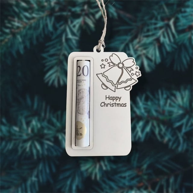 Fiudx Porta Billetes Navideño, Decoración Sorpresa para Dinero, Clip para Tarjetas de Regalo, Adorno Colgante, Diseño de Madera Resistente, Ideal para Regalar En Navidad, Juego de 2, Tamaño de 10 Cm