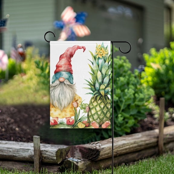 Gnome Pineapple Garden Flag Double Sided Outdoor Banners for Courtyard Outdoor Lawn Farmhouse Holiday Decorations