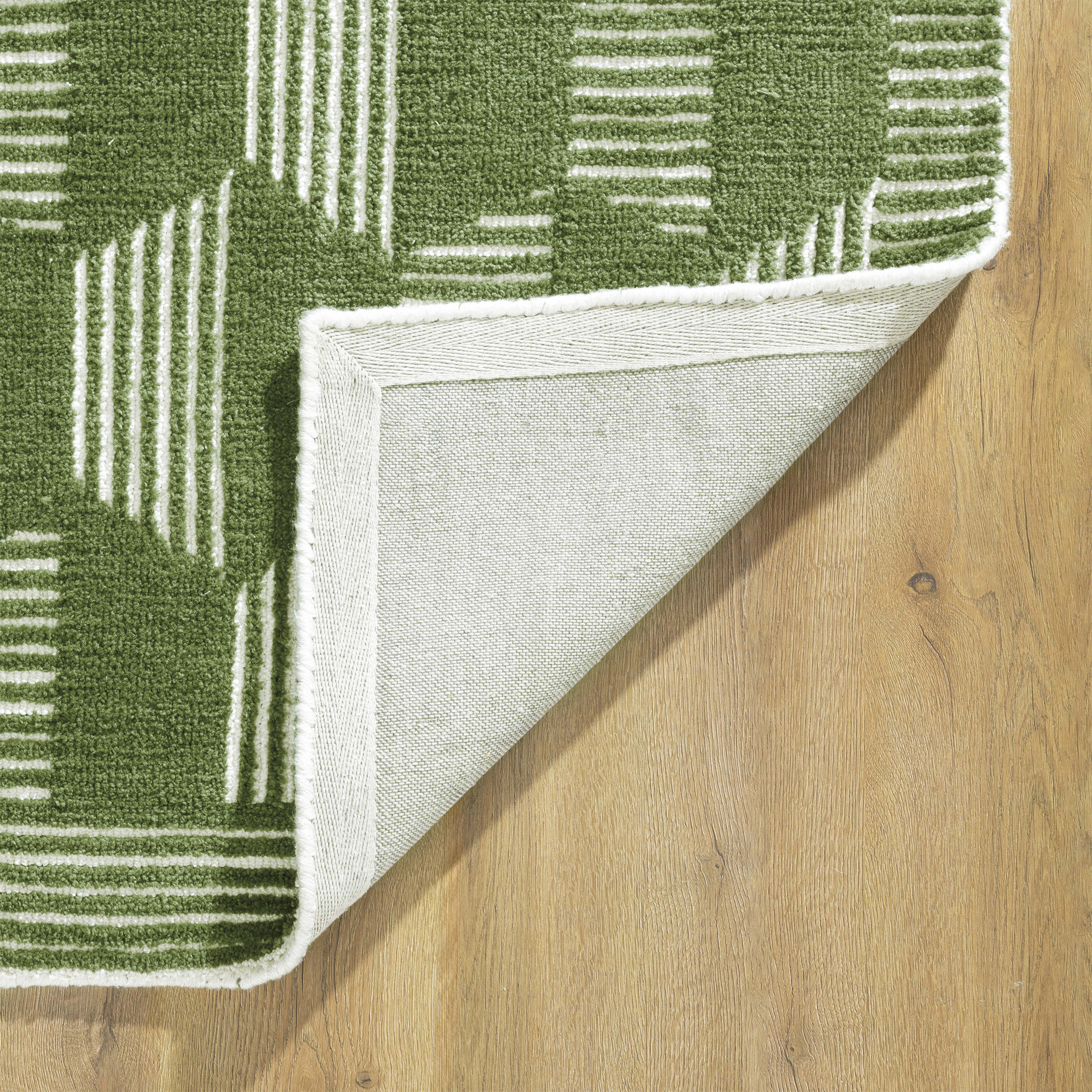 Beautiful Tufted Thyme Green Geometric Stripe Indoor Area Rug by Drew Barrymore, 8' x 10'