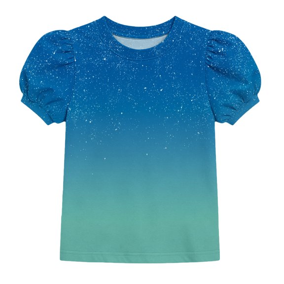 Atogsazn Kids Girls Gradient T-shirt Casual Summer Puff Sleeve Pullover Loose Fit Tshirt Basic Tee Tops Blue 4-5 Years Fashion