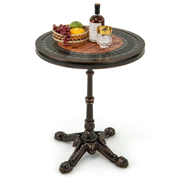 Costway 32" Patio Dining Table with 1.6" Umbrella Hole & Lid DPC Tabletop for Backyard