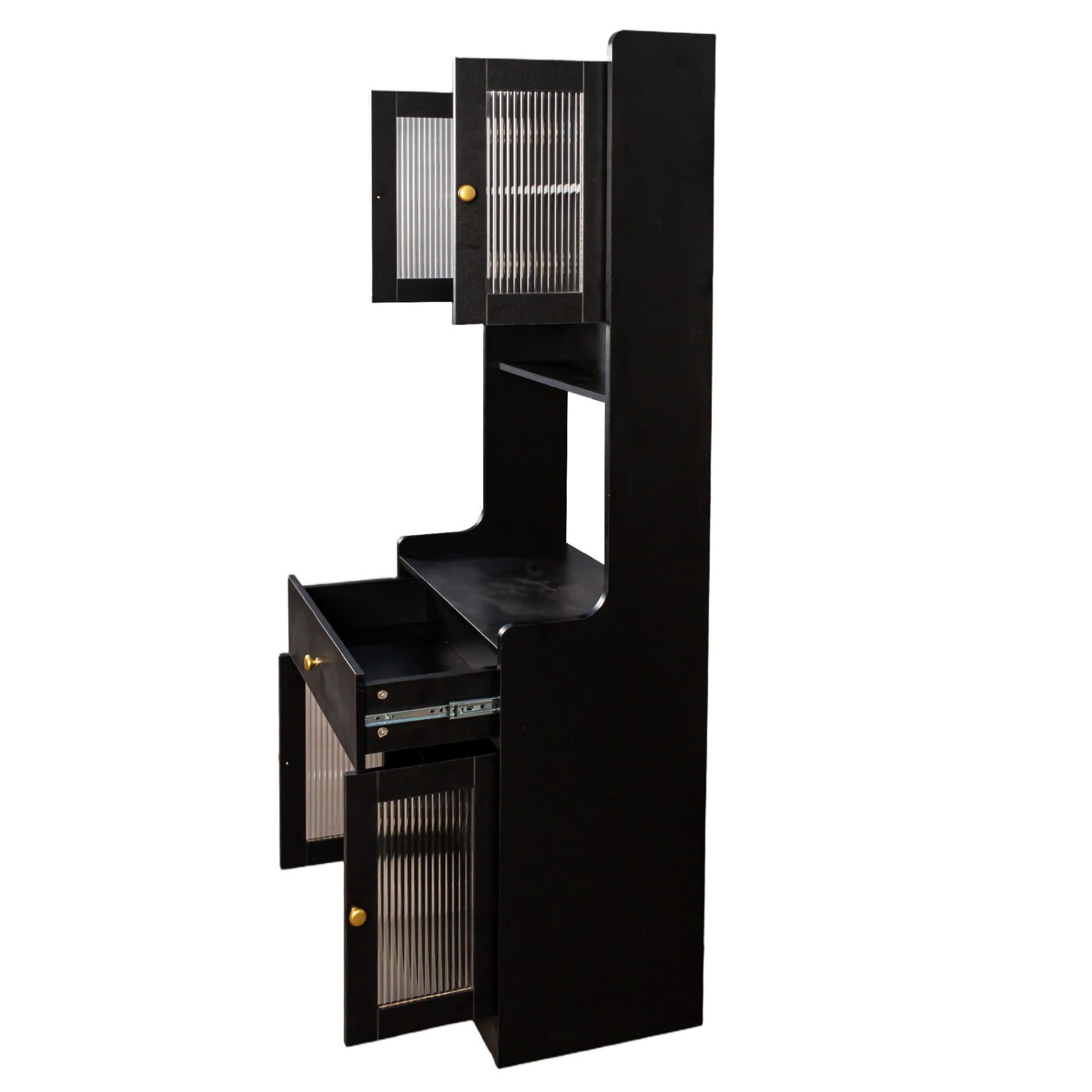 Kitchen Pantry Hutch Cabinet, Farmhouse Buffet Sideboard with Microwave Stand, Coffee Bar Cabinet with Storage Shelves and Drawer, Black