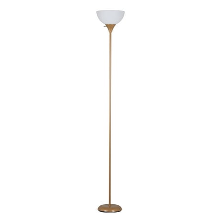 Mainstays 71 inch Floor Lamp, Gold with White Plastic Shade