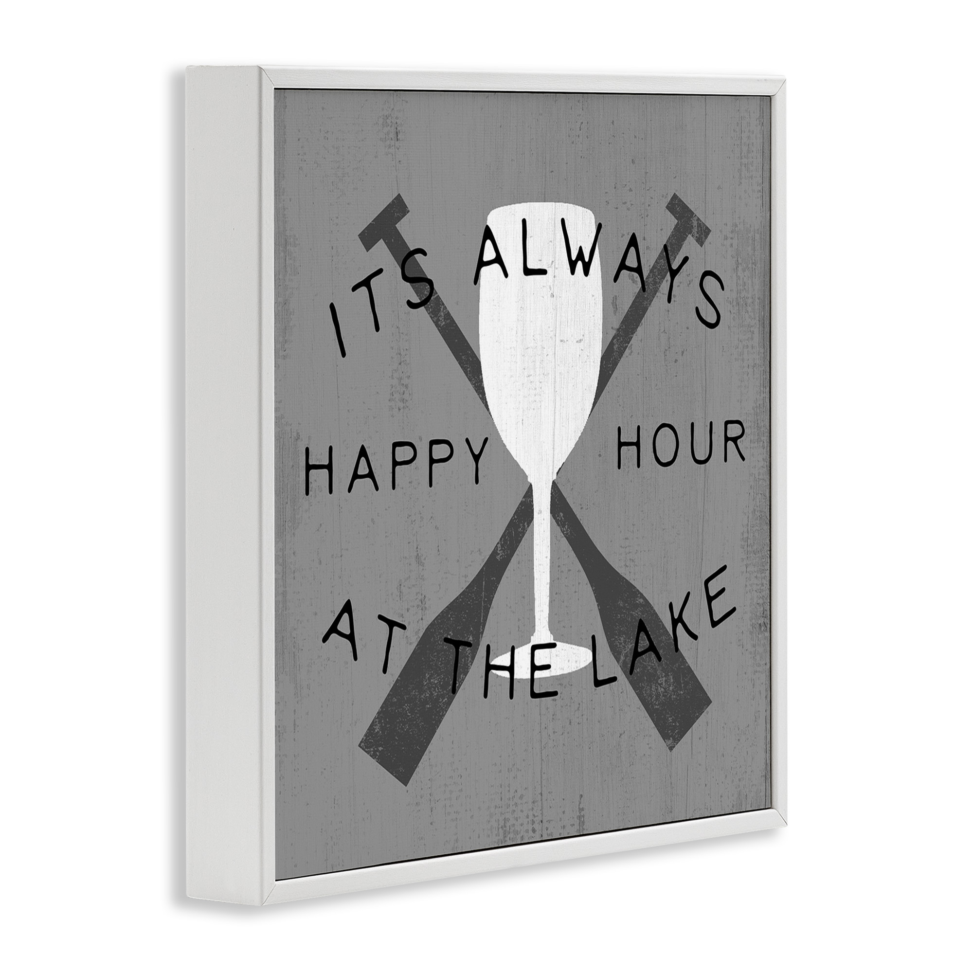 Stupell Industries Always Happy Hour At Lake Typography Painting White Framed Art Print Wall Art, 12 x 12