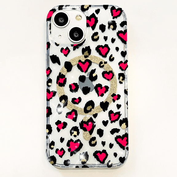 Feishell Magnetic Case For iPhone 14 Luxury Leopard Cute Pattern Design Compatible with MagSafe Rubber Silicone Shockproof Case Wireless Charging for iPhone 14 6.1 inch, Rose